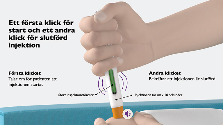 Illustration på Nordimet autoninjektion i två steg- steg 2